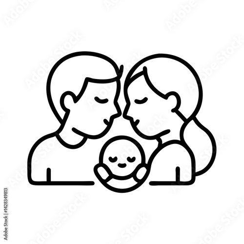 Loving parents adoring their smiling baby in a minimalist style  