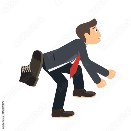 Expel a person. Boot kick, vector illustration