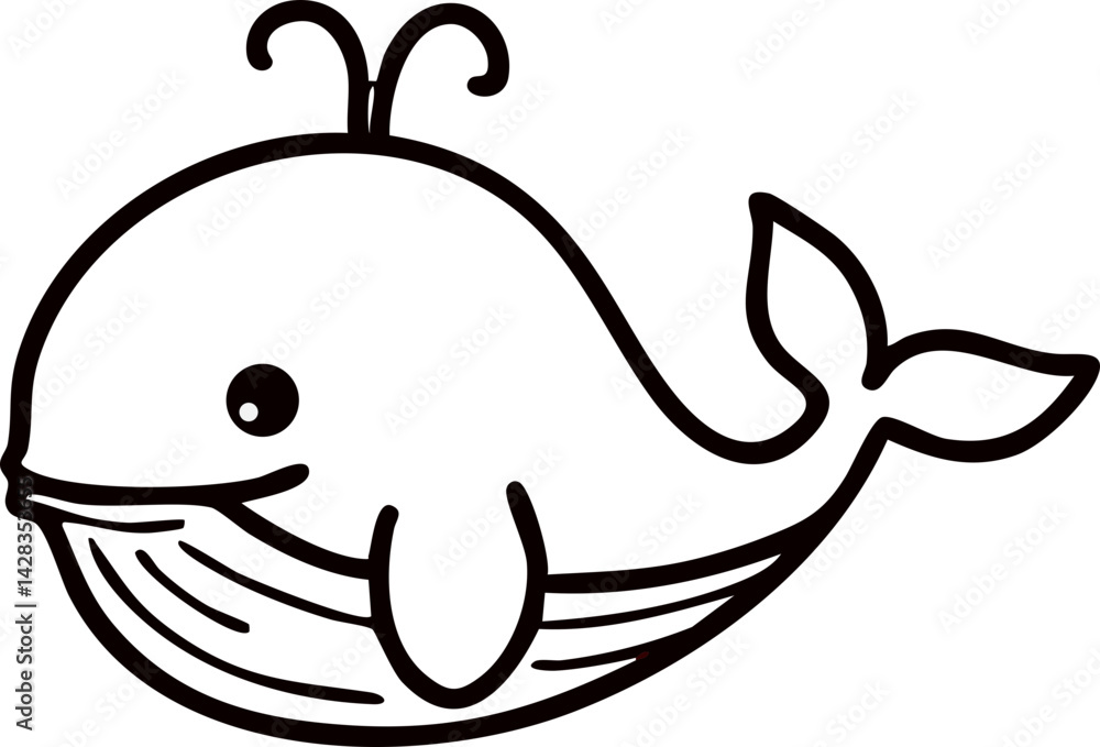 Obraz premium 여름 바다 고래 라인드로잉 캐릭터 색칠 공부(summer sea whale line drawing chacracter coloring)