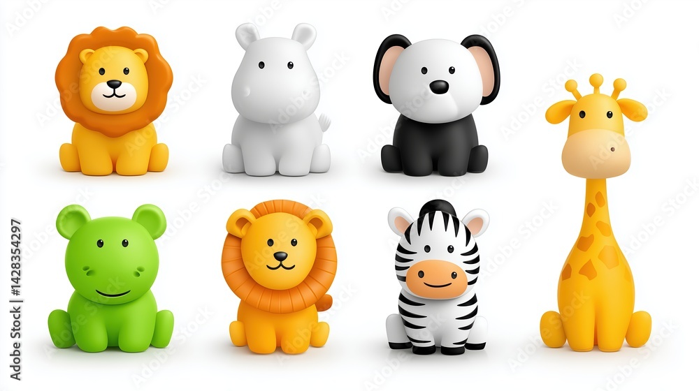 Fototapeta premium Cartoon animal toys set. collection of colorful jungle animal figurines for children