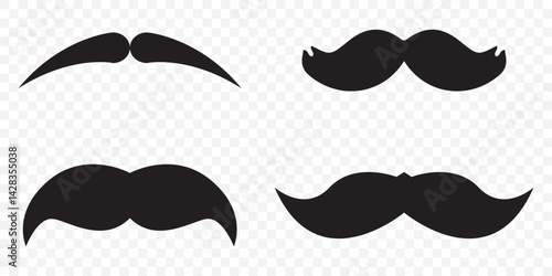 collection of mustache silhouettes in various styles. black mustache icon collection made in flat styles. set of 4 mustache on Transparent Background. EPS 10.