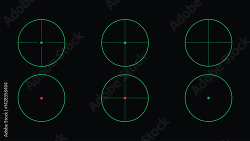 Scope Sight in Green and Red Dots Inside Divided Circles in Grid Layout
