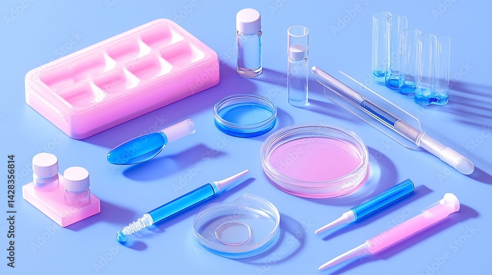 Pastel science still life with beakers, petri dishes and laboratory equipment Pastel science still life with beakers, petri dishes and laboratory equipment