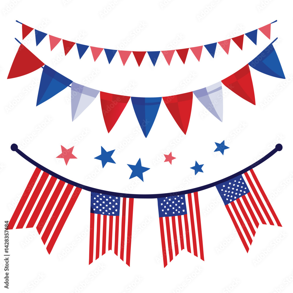 Obraz premium American red white and blue balloons set shilhotee vector isolated on white background