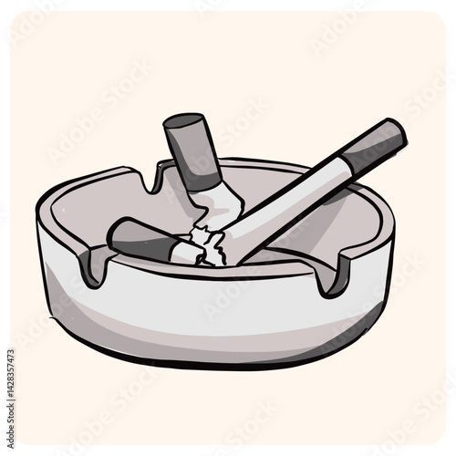 Ashtray Sketch Illustration with Cigarette Butts