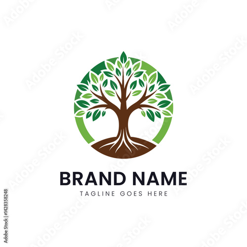 A stylized tree logo featuring vibrant green leaves and a sturdy brown trunk, set within a circular frame representing growth and sustainability.