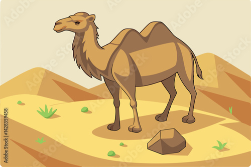 Cartoon Dromedary Camel in Desert Majestic & Scenic Illustration