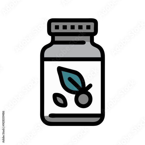 Spice jar icon in black and white with leaf design
