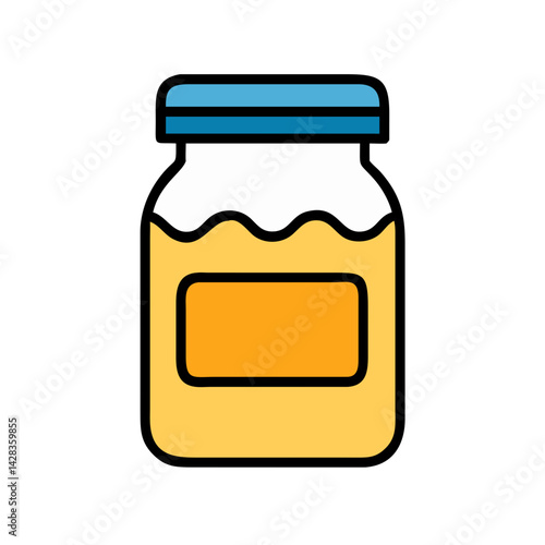 Yellow honey jar icon in cartoon flat style