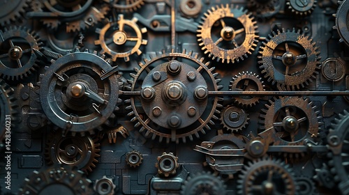 Wallpaper Mural Close-up background texture of complex, interlocking metal gears, cogs, and wheels forming an intricate machine mechanism. Industry or teamwork concept.
 Torontodigital.ca