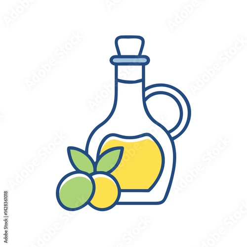 Olive oil bottle icon with blue outline and yellow fill