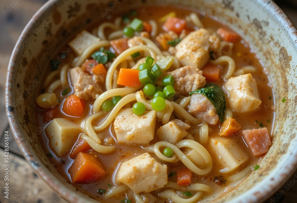 Rustic Bowl of Chunky Chicken Vegetable Noodle Soup Rustic Bowl of Chunky Chicken Vegetable Noodle Soup