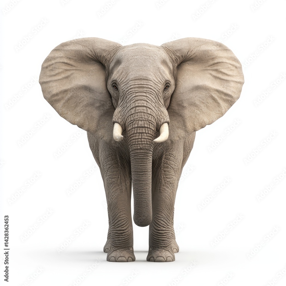 Fototapeta premium Realistic 3D Render of a Majestic Elephant Standing Proudly with Textured Skin and Distinctive Features Showcasing a Natural Habitat Environment