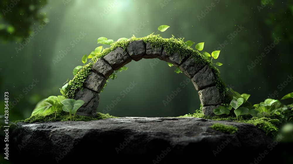 Fototapeta premium Mystical forest archway with bioluminescent mushrooms