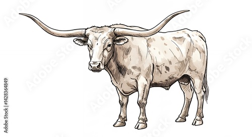 Detailed longhorn cattle illustration