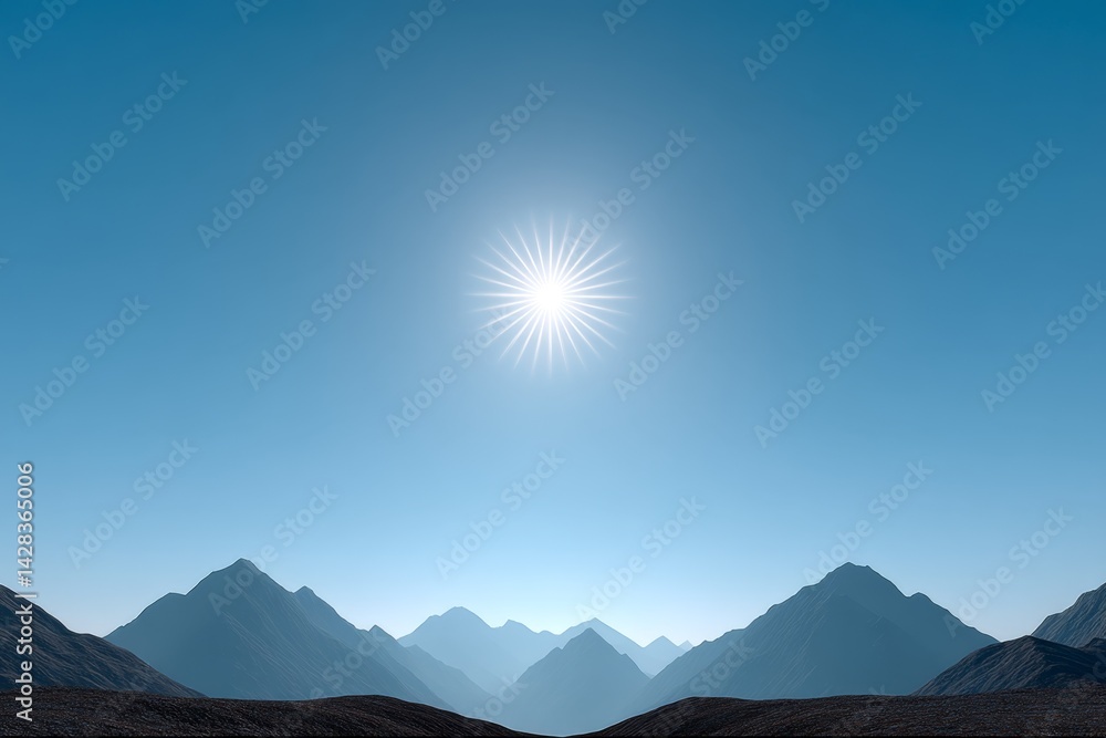 Obraz premium A mountain view with the sun hanging high above the horizon late in the evening