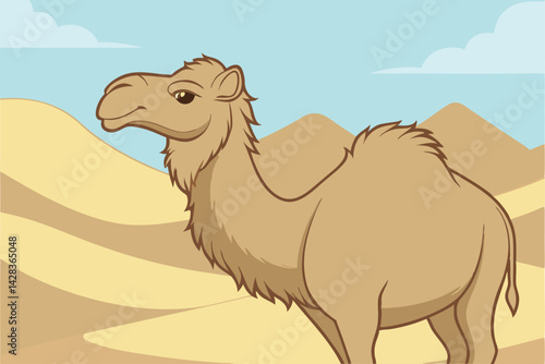 Cartoon Dromedary Camel in Desert Majestic & Scenic Illustration