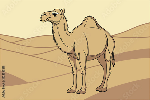 Cartoon Dromedary Camel in Desert Majestic & Scenic Illustration
