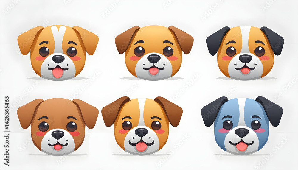 Cartoon Dog Heads: Puppy Faces with Happy Expressions Cartoon Dog Heads: Puppy Faces with Happy Expressions