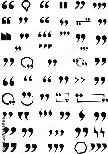 Vector quotation marks set different styles and shapes for graphic design and typography elements
