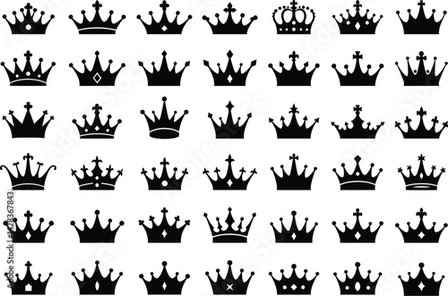 Royalty crown vector collection set, king and queen crown silhouette vector design, royal crown clip art
