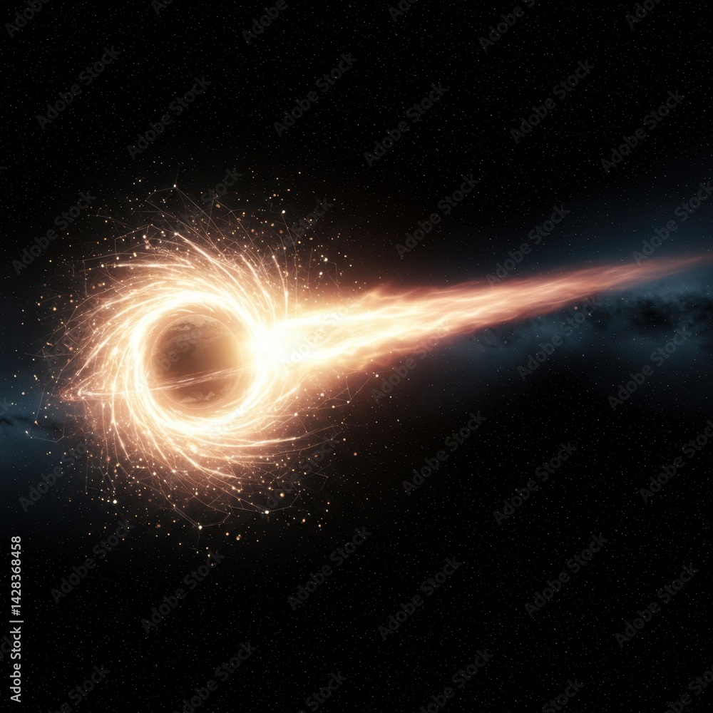 Fototapeta premium Cosmic Vortex: A Glowing Black Hole's Energetic Accretion Disk and Relativistic Jet in Deep Space