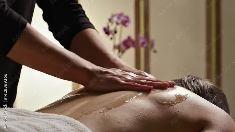Relaxing Swedish massage with lavender oil, tranquil spa atmosphere and professional cinematography