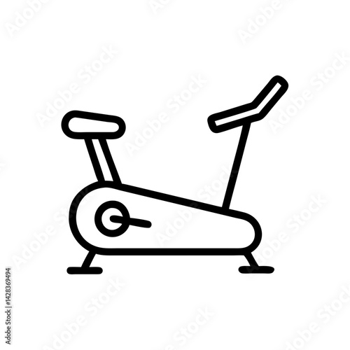 Simple exercise bike icon with pedals and seat, front view, clean lines