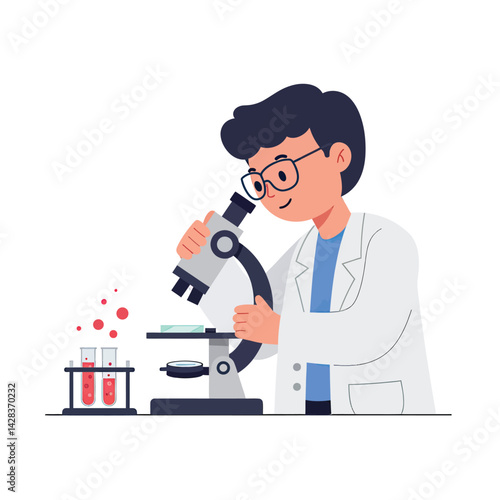 Microscopy Vector Illustration Scientist Using Microscope in Lab