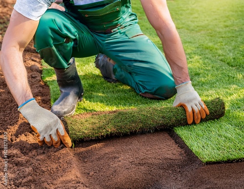 Lawn Care Contractor Preparing Area for Sod Installation – Gardening Service

