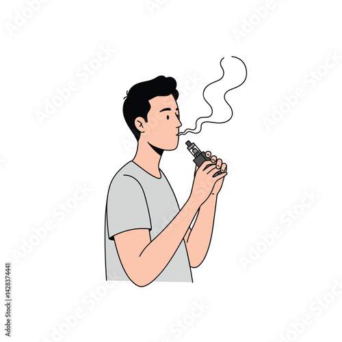 Young Man Vaping E-Cigarette Illustration