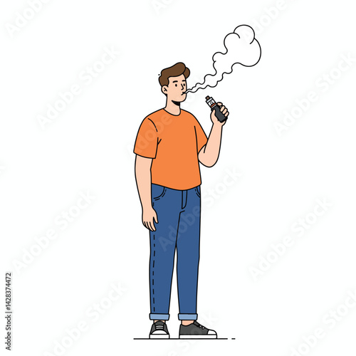 Young Man Vaping E-Cigarette Illustration