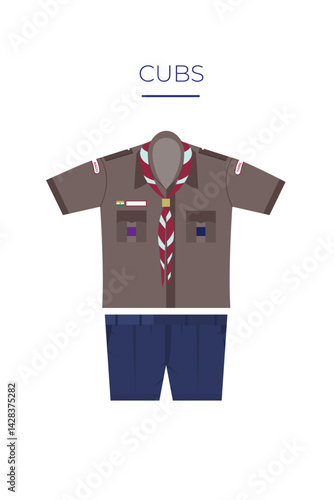 Flat Vector Illustration of Cub Scout Uniform on White Background