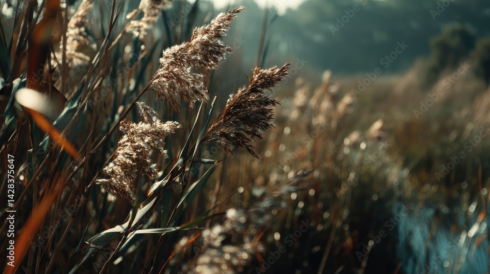 Obraz premium Serene Reed Grasses: A Soft, Autumnal Meadow Landscape