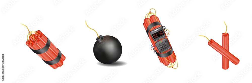Realistic 3d bomb dynamite sticks with burning fuse. Vector Realistic 3d bomb dynamite sticks with burning fuse. Vector
