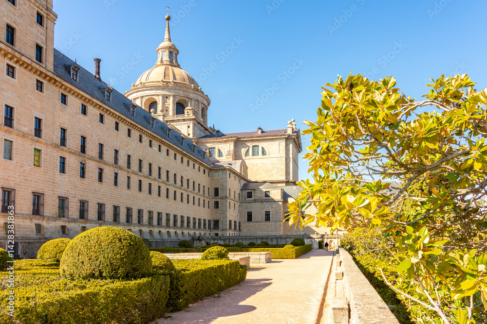 El Escorial palace and gardens outside Madrid, Spain