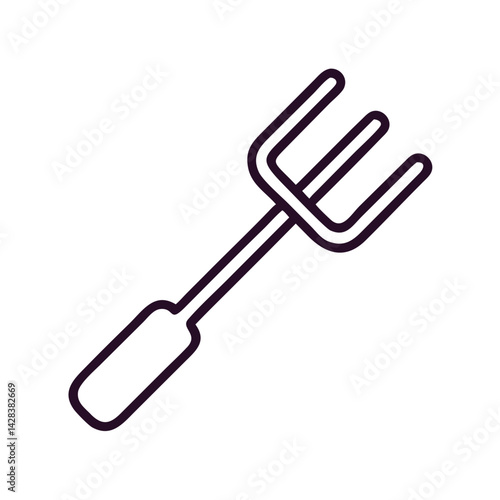 gardening pitchfork outline illustration on white background  
