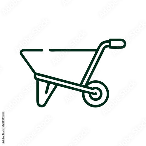Simple wheelbarrow outline in green for gardening and construction  