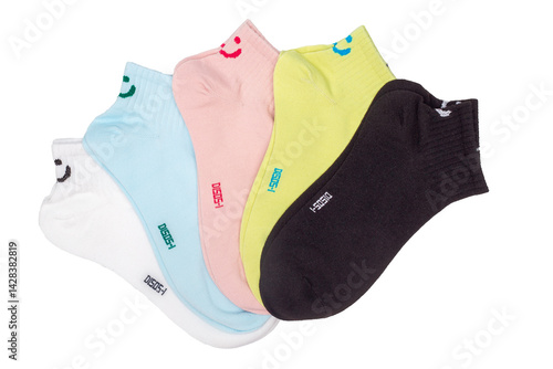 Pair of colorful socks isolated on white background. With clipping path