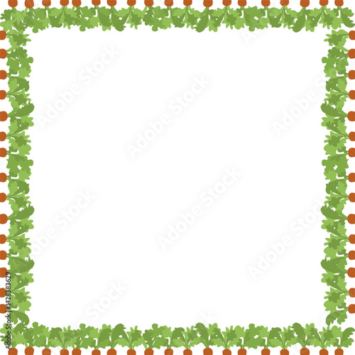 Carrots harvesting frame. Hello autumn, thanksgiving decoration. Frame with empty space for your text