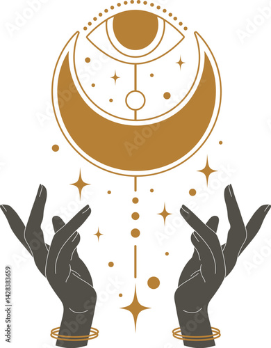 All seeing eye esoteric elements. Ramadan linear icon symbol. Vector celestial prediction eye simple art