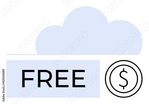 Minimalistic design with a cloud icon, FREE text, and a dollar sign. Ideal for technology, cloud service, saving money, free resources, online subscription, affordability simple landing page