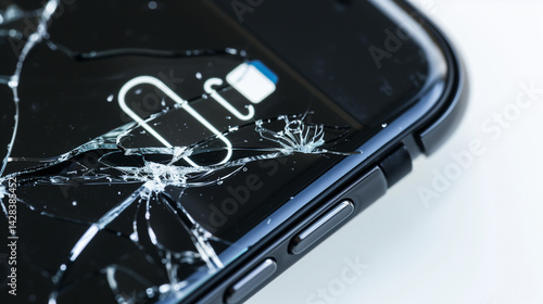 Smartphone with cracked screen showing low battery at 20 percent, symbolizing device aging and technology wear concept.	
