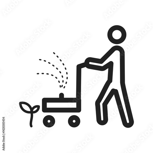 Person Mowing Grass icon vector image. Suitable for mobile apps, web apps and print media.
