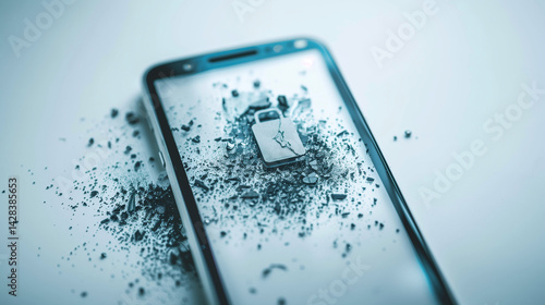 Smartphone with cracked screen showing low battery at 20 percent, symbolizing device aging and technology wear concept.	
