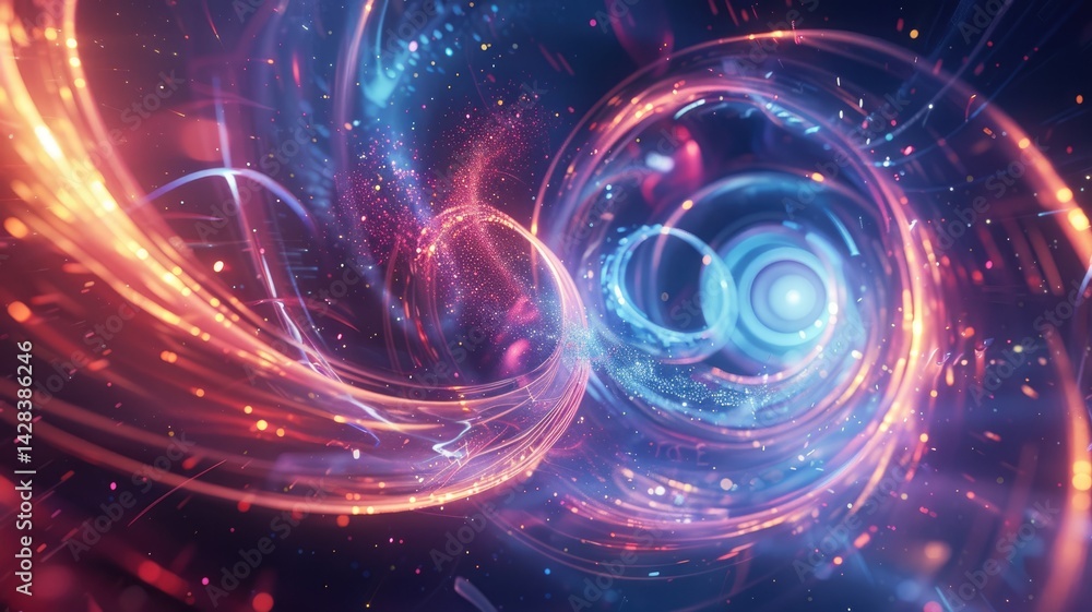 Obraz premium The abstract picture of light trails in vividness style swirling in universe creates a sense of energetic energy and powerful power of cosmos. The powerful particle connected with wavy texture. AIG53.