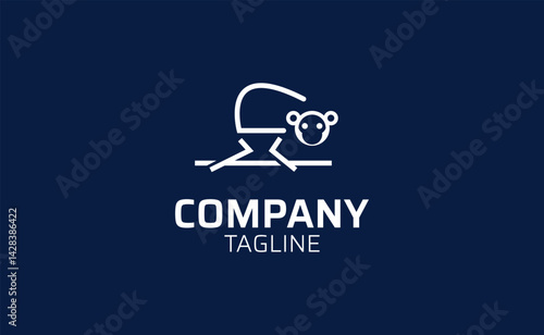 Illustration vector logo template of monkey in line art style