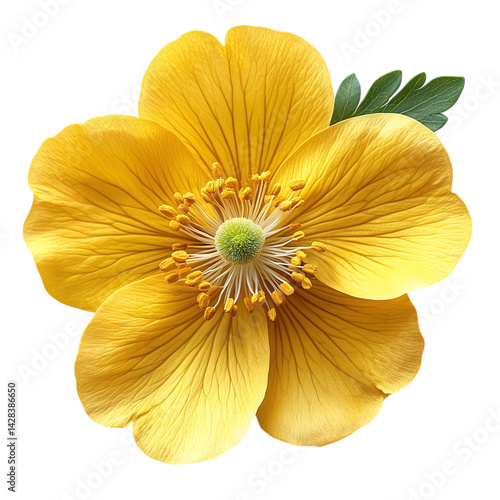 Yellow buttercup flower in bloom, isolated on transparent background 