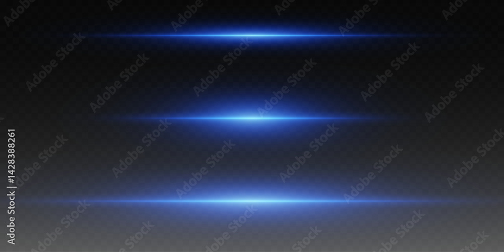 Set of neon blue light horizontal lines. On a transparent background. Set of neon blue light horizontal lines. On a transparent background.