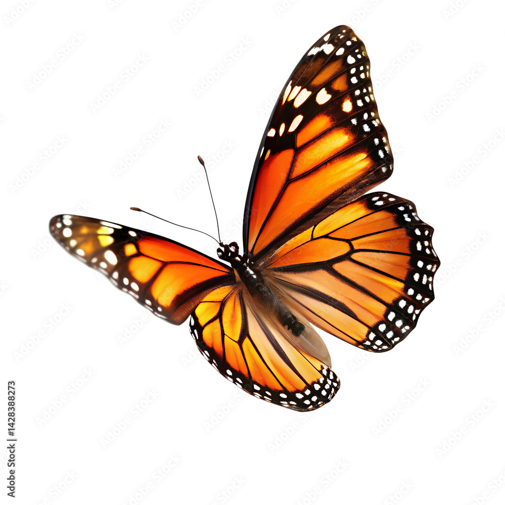 Fototapeta premium Flying Monarch Butterfly Isolated